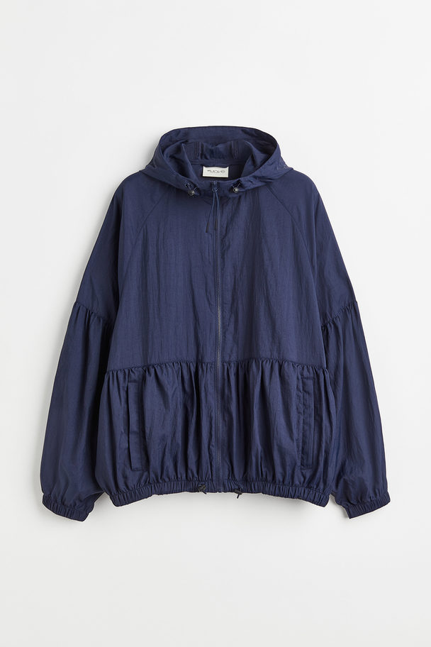 H&M Water-repellent Jacket With Gathers Navy Blue
