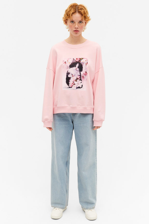 Monki Pink Regular Fit Sweatshirt With Cat Print Pink With Cat Photo Print