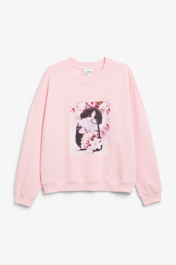 Monki Pink Regular Fit Sweatshirt With Cat Print Pink With Cat Photo Print