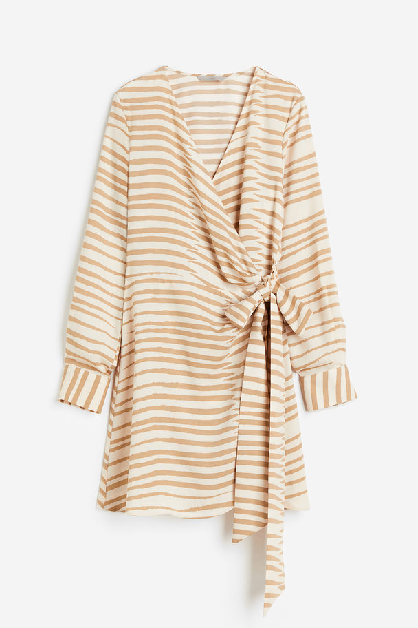 H&M Slå Om-kjole Lys Beige/zebramønstret