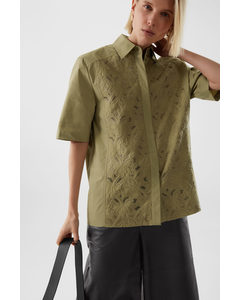 Relaxed-fit Lace Panel Shirt Khaki Green