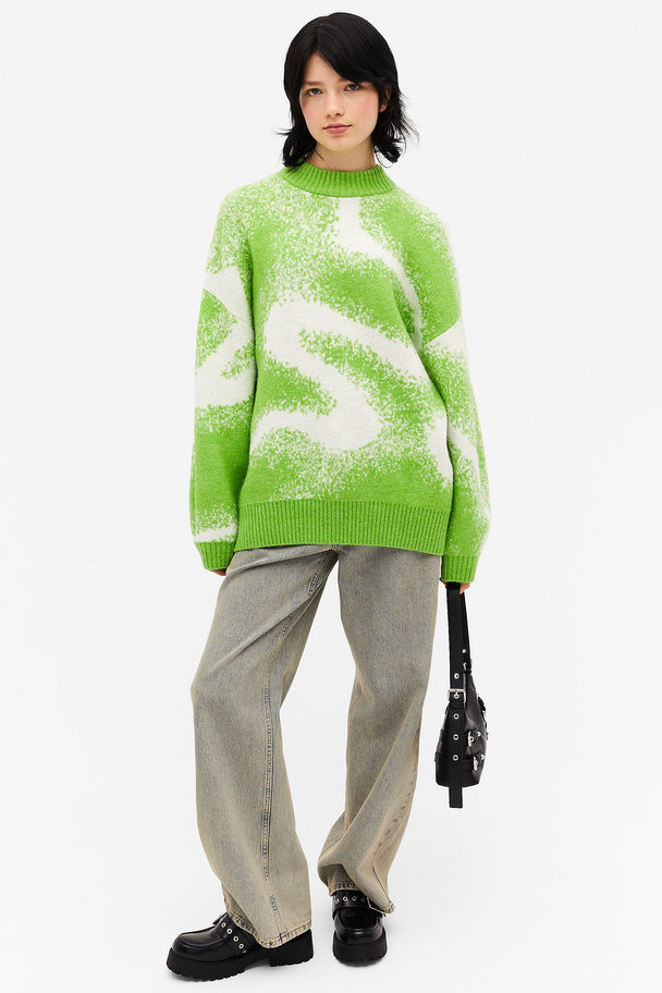 Monki Heavy Knit Sweater Green & White Swirls