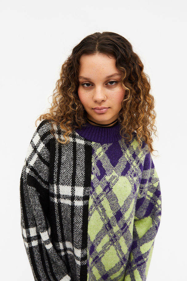 Monki Heavy Knit Sweater Checked Patchwork