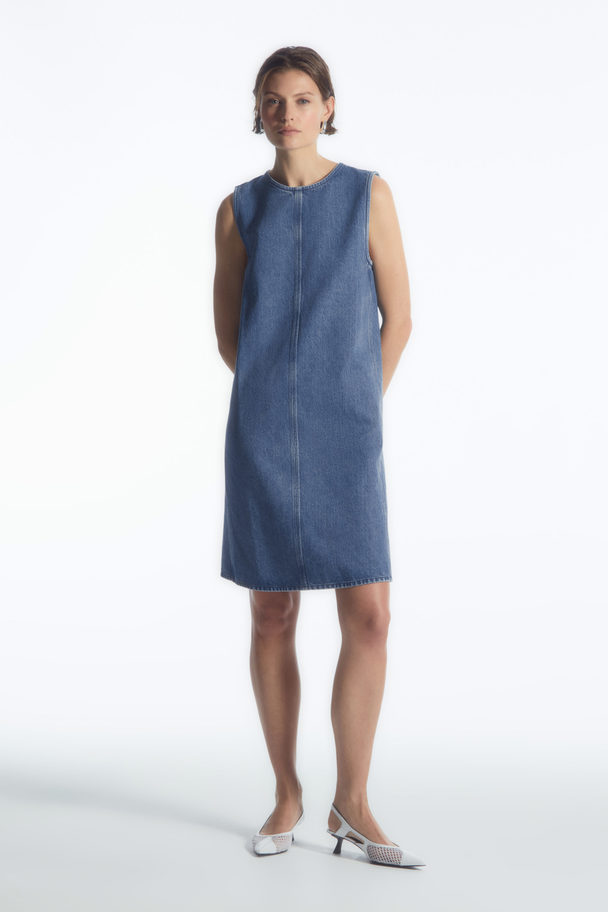 COS Paneled Denim Shift Dress Blue