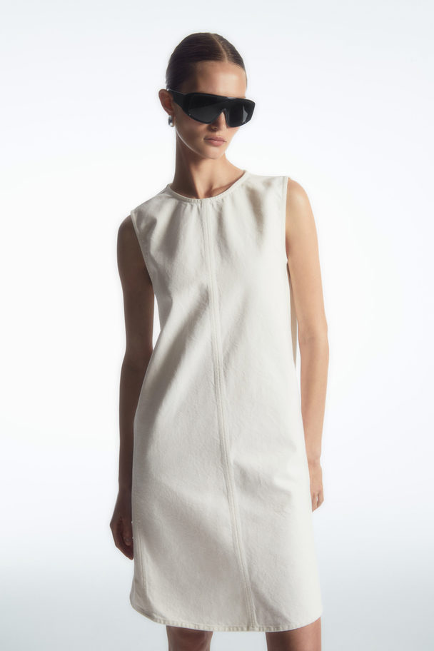 COS Paneled Denim Shift Dress White