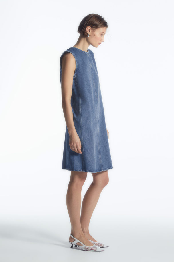 COS Paneled Denim Shift Dress Blue