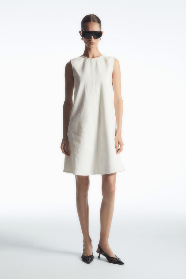 COS Paneled Denim Shift Dress White