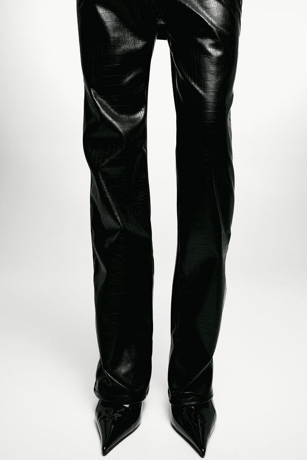 H&M Coated Trousers Black/crocodile-patterned