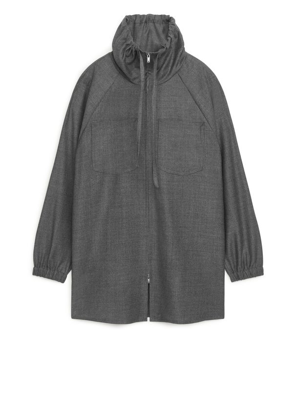 Arket Wool Zip Shirt Dark Grey Melange