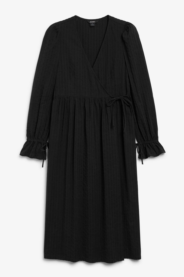 Monki Black Wrap Midi Dress With Drawstring Cuffs Black