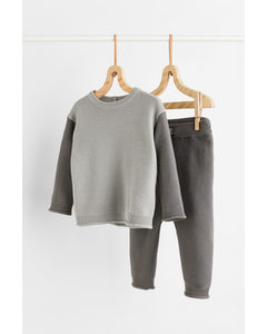 2-piece Fine-knit Cotton Set Light Grey/grey