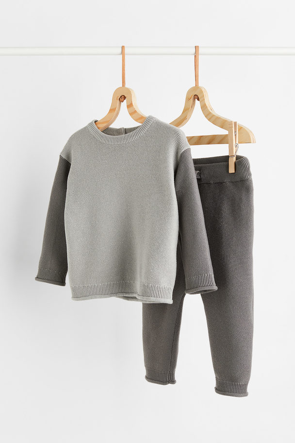 H&M 2-piece Fine-knit Cotton Set Light Grey/grey