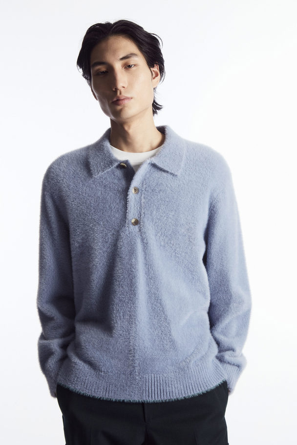 COS Textured Knitted Polo Shirt Blue