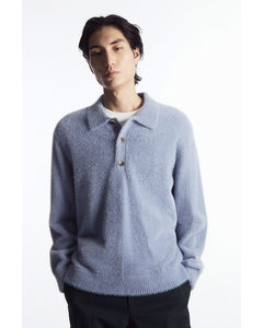 Textured Knitted Polo Shirt Blue