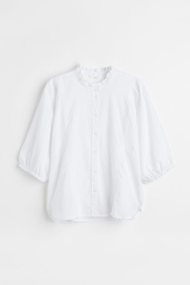 H&M H&m+ Frill-collared Shirt White