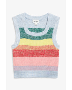 Sleeve-less Knit Top Multi Coloured Stripes