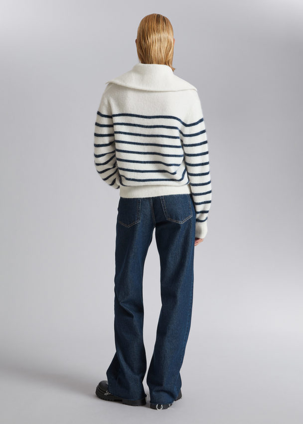 & Other Stories Collared Knit Jumper White/navy Stripes