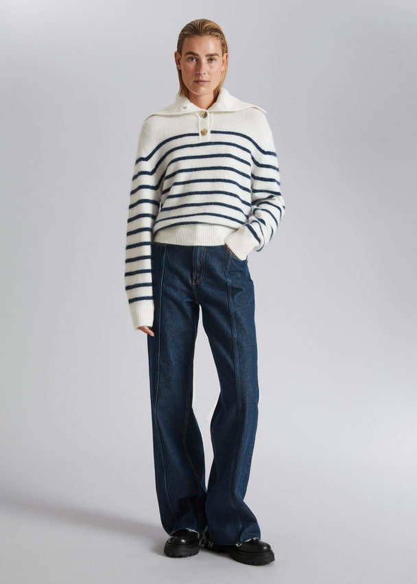 & Other Stories Collared Knit Jumper White/navy Stripes