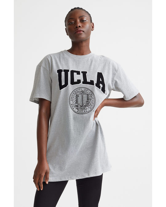 H&M Printed T-shirt Dress Light Grey Marl/ucla