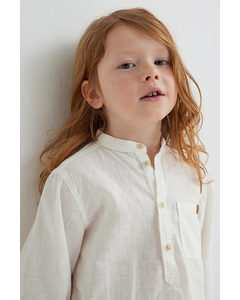 Linen-blend Grandad Shirt White