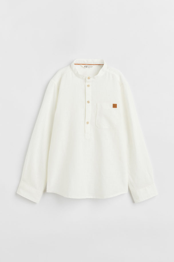 H&M Linen-blend Grandad Shirt White