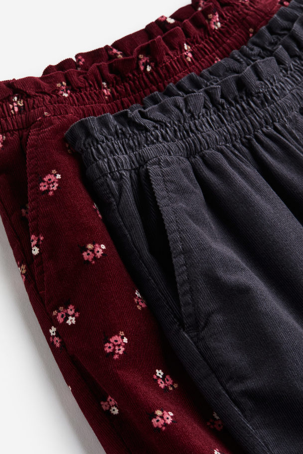 H&M 2-pack Corduroy Joggers Dark Red/floral