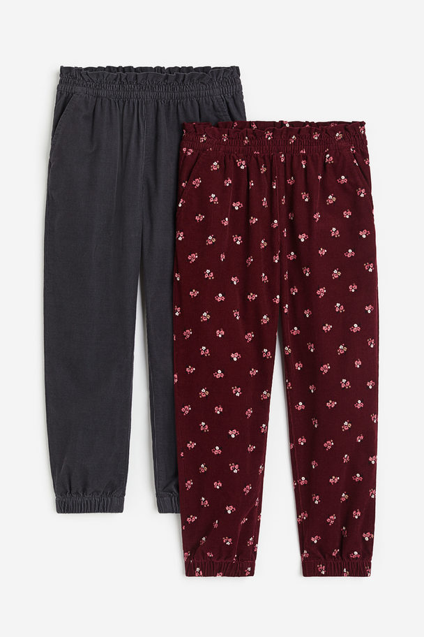 H&M 2-pack Corduroy Joggers Dark Red/floral