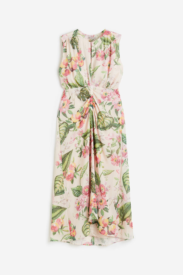 H&M Patterned Chiffon Dress Light Beige/floral