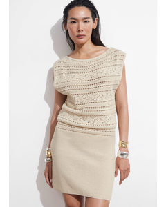 Crocheted Mini Dress Beige
