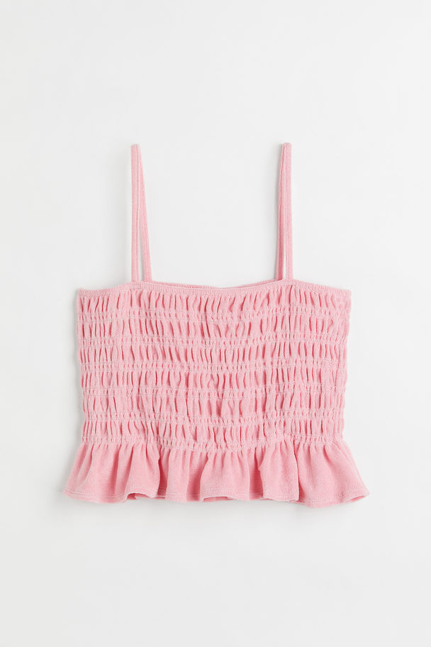 H&M H&m+ Smocked Terry Strappy Top Light Pink