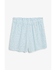 High Waist Shorts Blue With White Flowers