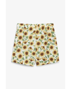High Waist Shorts Sunflower Print