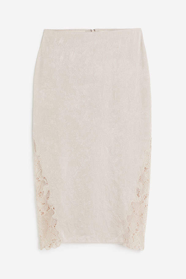 H&M Lace-detail Skirt Light Beige