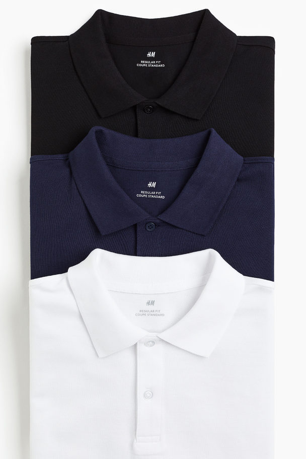 H&M 3er-Pack Shirts in Regular Fit Weiß/Blau/Schwarz