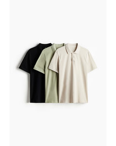 3er-Pack Shirts in Regular Fit Beige/Salbeigrün