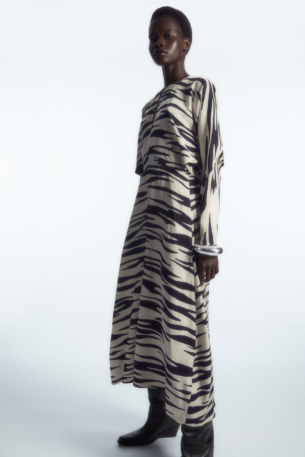 COS Zebra-print Cutout Midi Dress Off White / Zebra Print