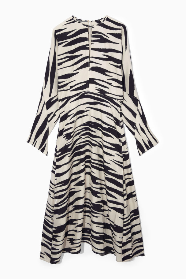 COS Zebra-print Cutout Midi Dress Off White / Zebra Print