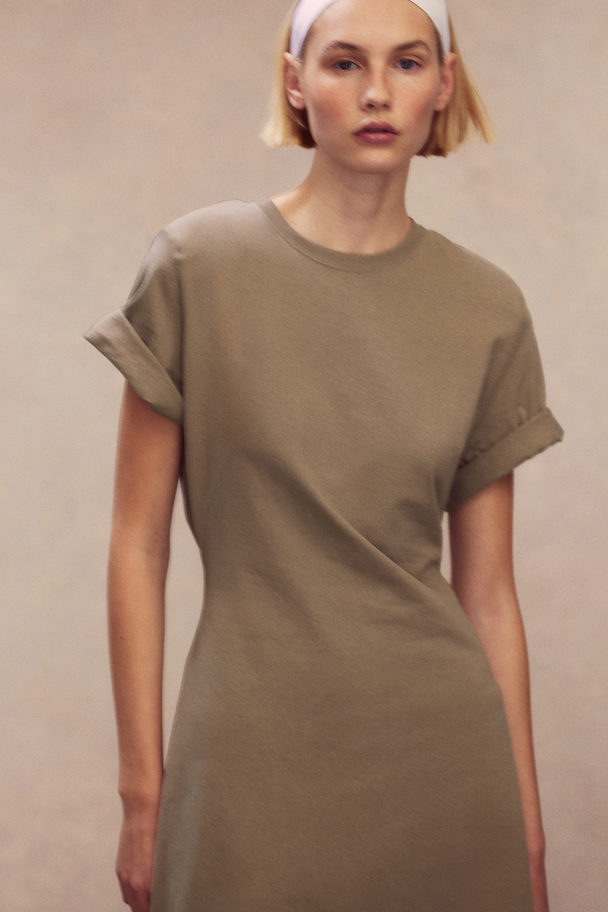 H&M T-Shirt-Kleid mit Schulterpolstern Greige
