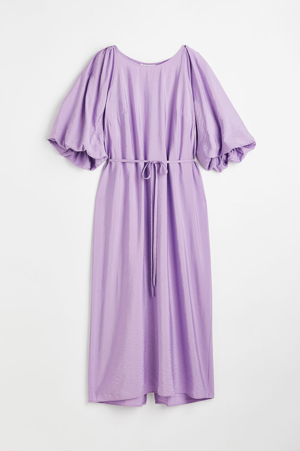H&M Balloon-sleeved Tie-belt Dress Light Purple