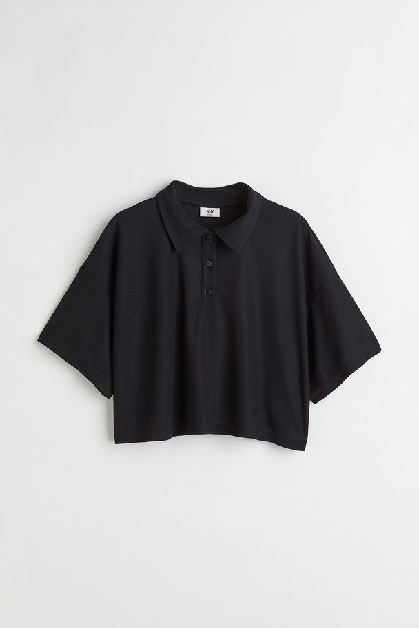 H&M Cropped Polo Shirt Black