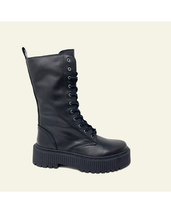 Yedra Black Leather Flat Boots