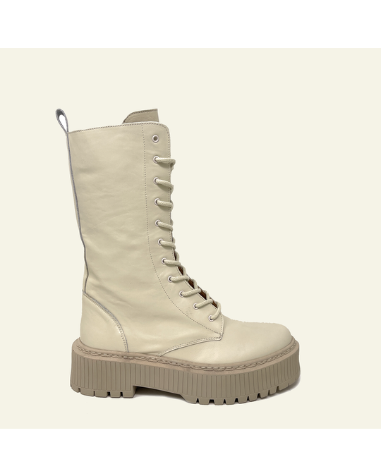 Hanks Yedra Beige Leather Flat Boots