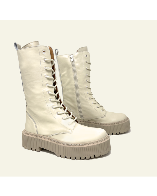 Hanks Yedra Beige Leather Flat Boots