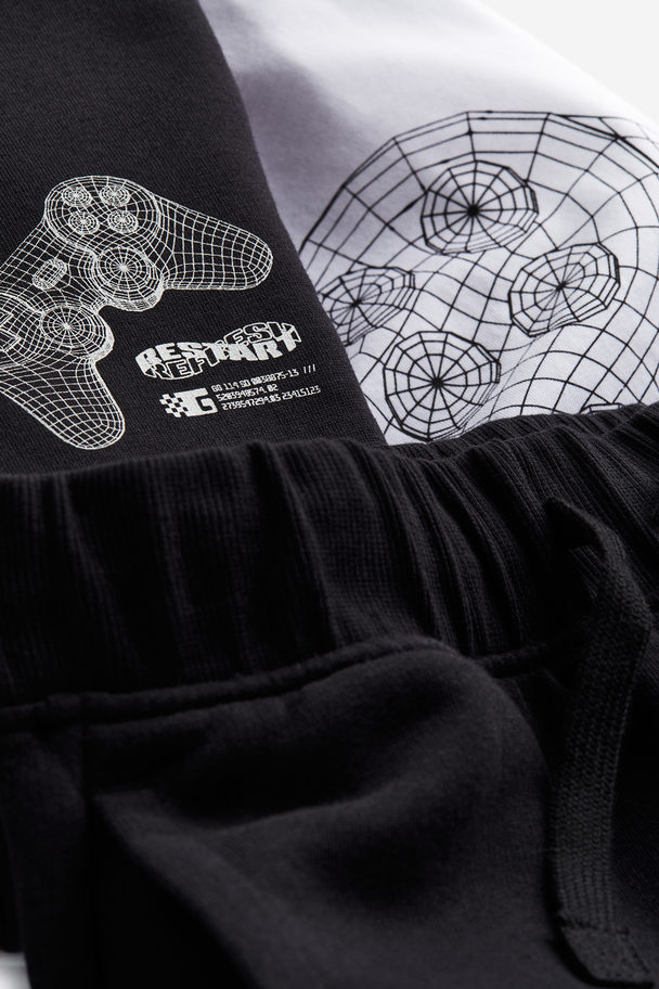 H&M 3-piece Printed Set Black/game Controller