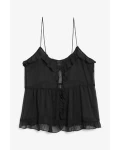 Frilled Sleeveless Blouse Black