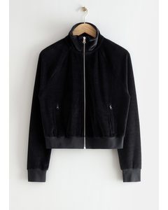Fitted Velour Zip Jacket Black