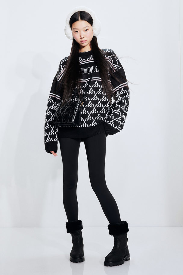 H&M Oversized Jacquard-knit Jumper Black/alpine