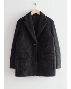 Oversized Fuzzy Wool Blazer Black