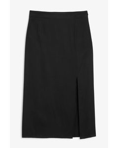 Side Slit Midi Skirt Black