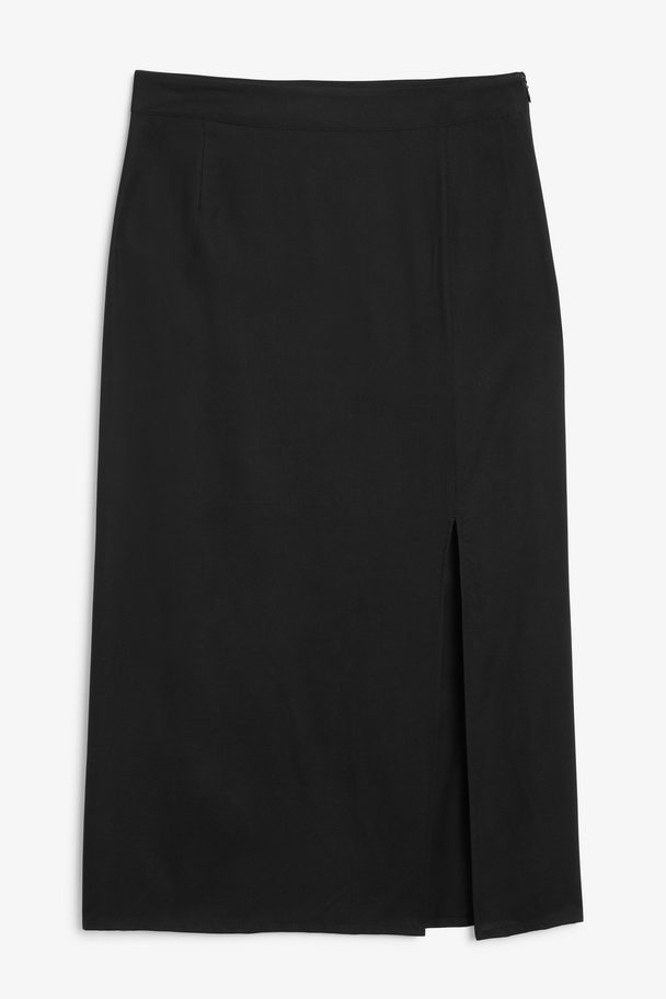 Monki Side Slit Midi Skirt Black